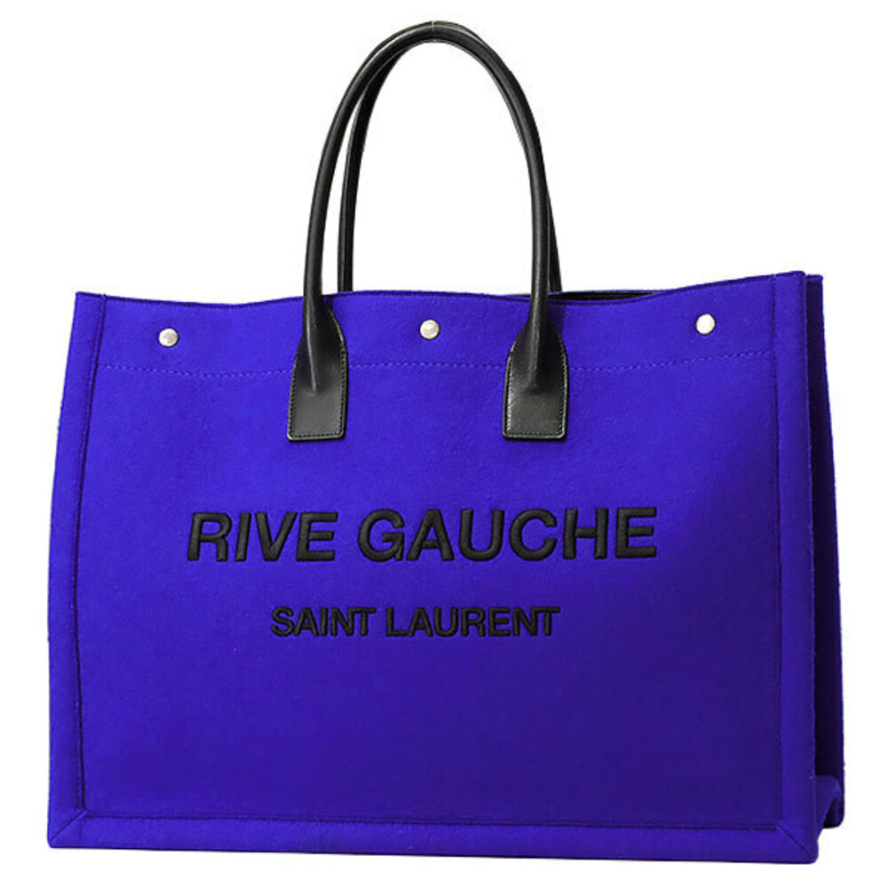 Saint Laurent Rive Gauche blue black wool leather tote bag felt lining